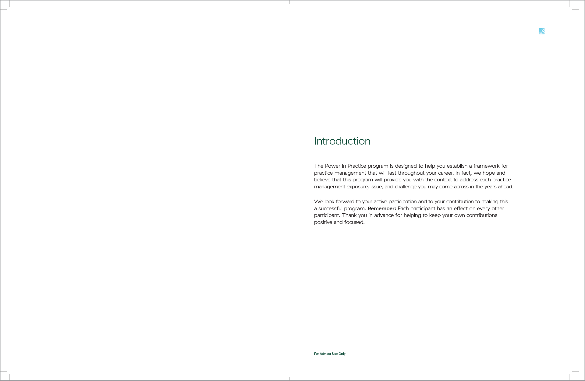 One of the spreads from Power in Practice workshop workbook
