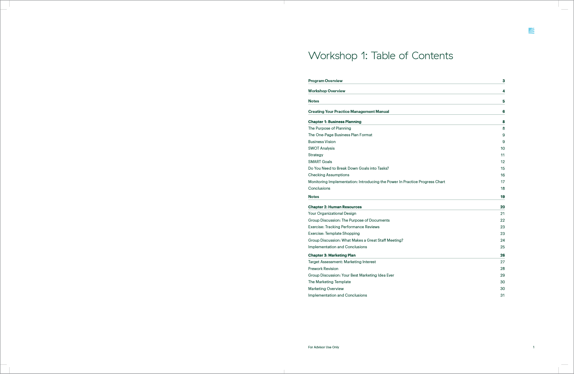 One of the spreads from Power in Practice workshop workbook