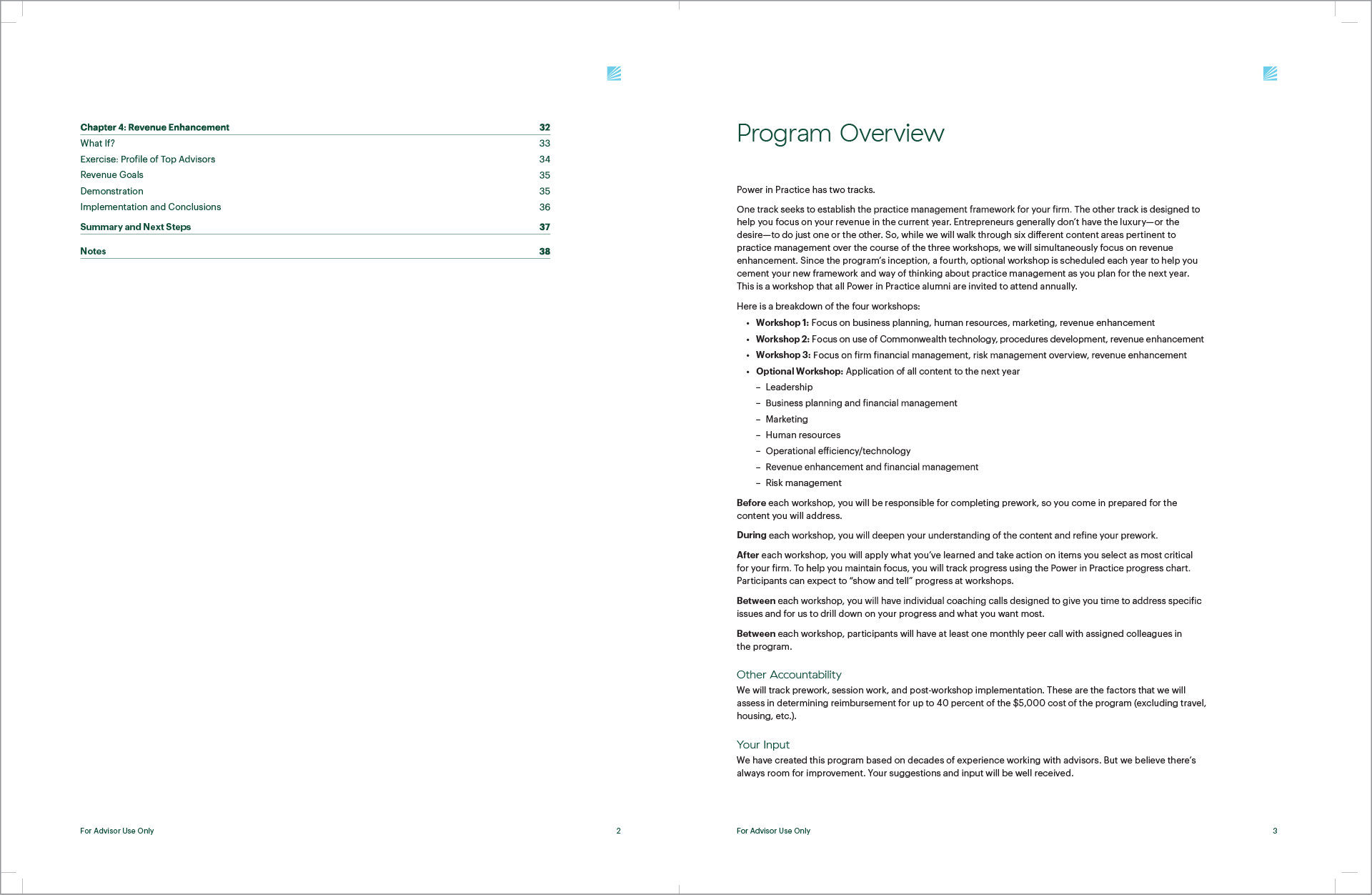 One of the spreads from Power in Practice workshop workbook