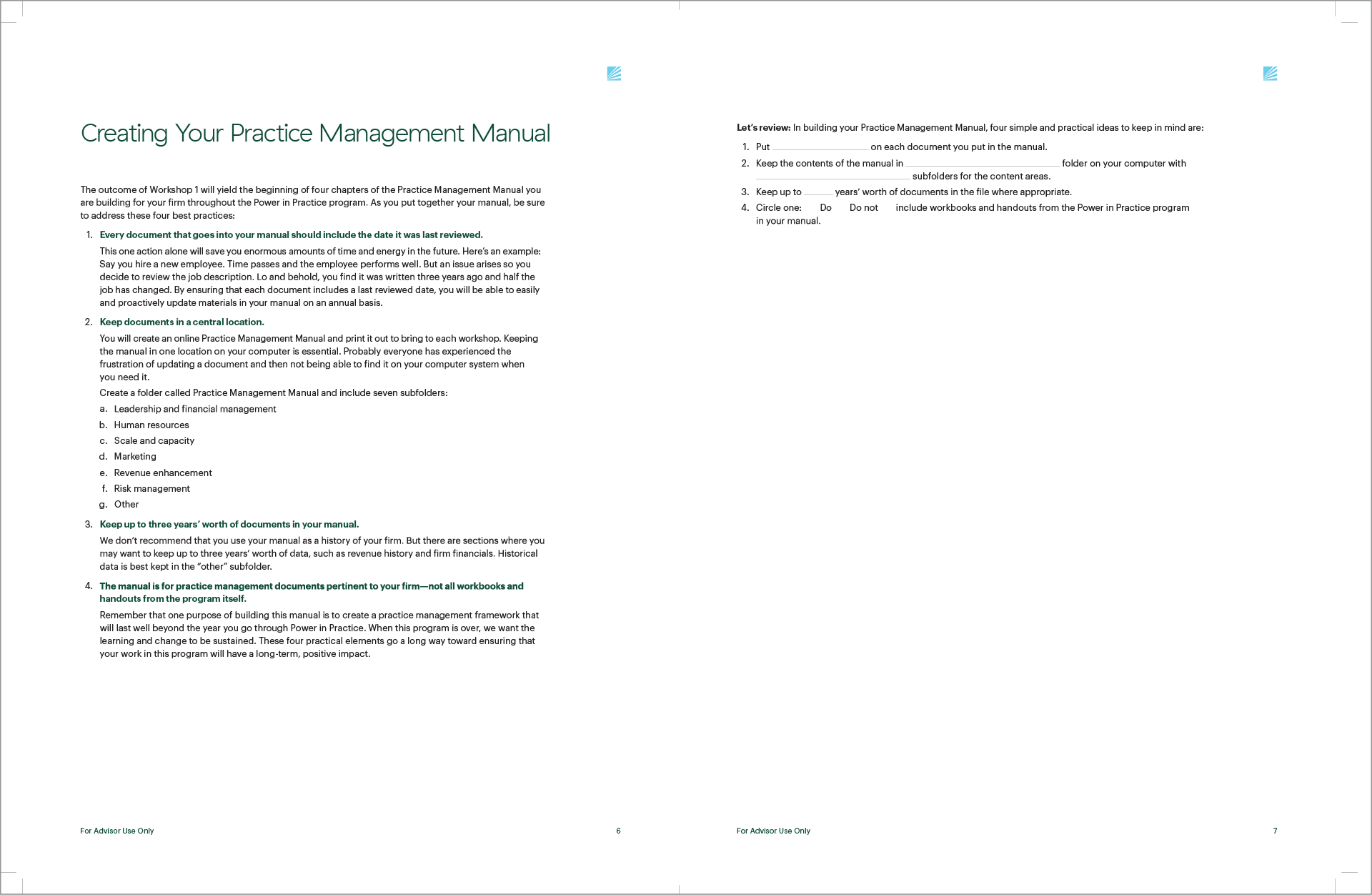One of the spreads from Power in Practice workshop workbook